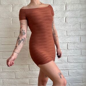 Rust Off the Shoulder Bodycon Dress